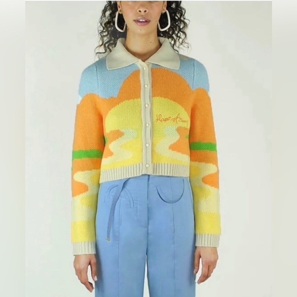House of Sunny • NWOT Day Tripper Orange Yellow Blue Cream Cardigan • Size UK 6